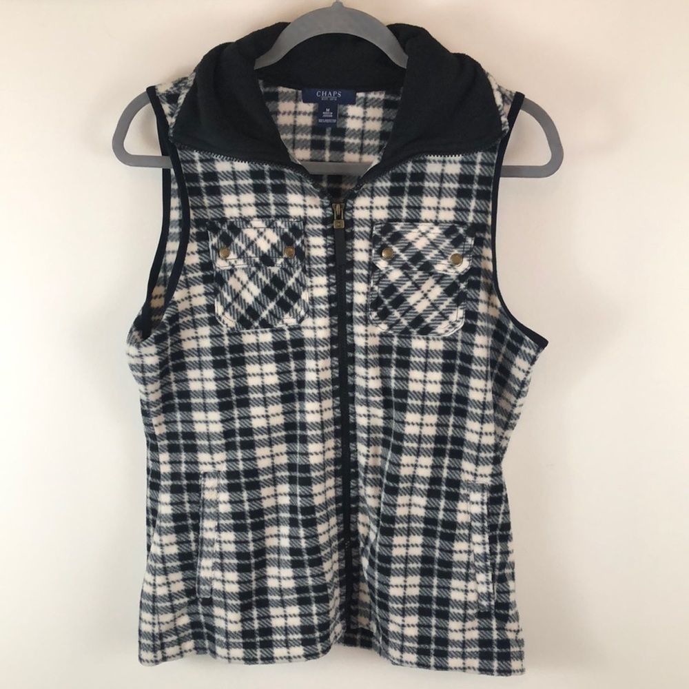 Chaps Plaid Fleece Vest with Pockets Size Medium
